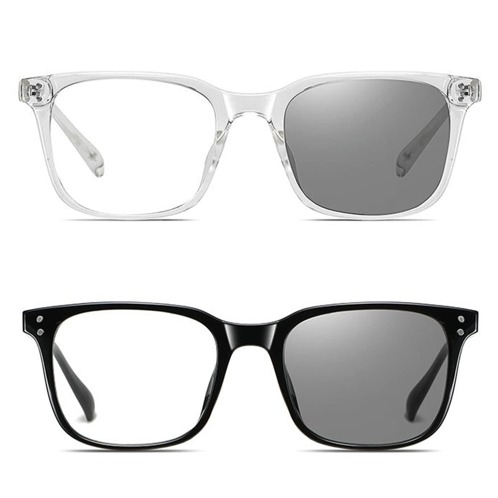 2pcs Photochromic Reading Glasses Women Square Readers Men Driving Classic Reader Presbyopic Goggles Sun Glasses (2PCS-black&clear, 3.5, multiplier_x)