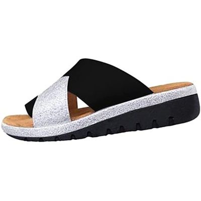 Ladies Solid Clip Toe Sandals, Summer Non-slip Orthopedic Bunion Corrector Comfy Platform Flip Flops, for Women Big Toe Correction Casual Sandals (Color : Black, Size : 7.5)