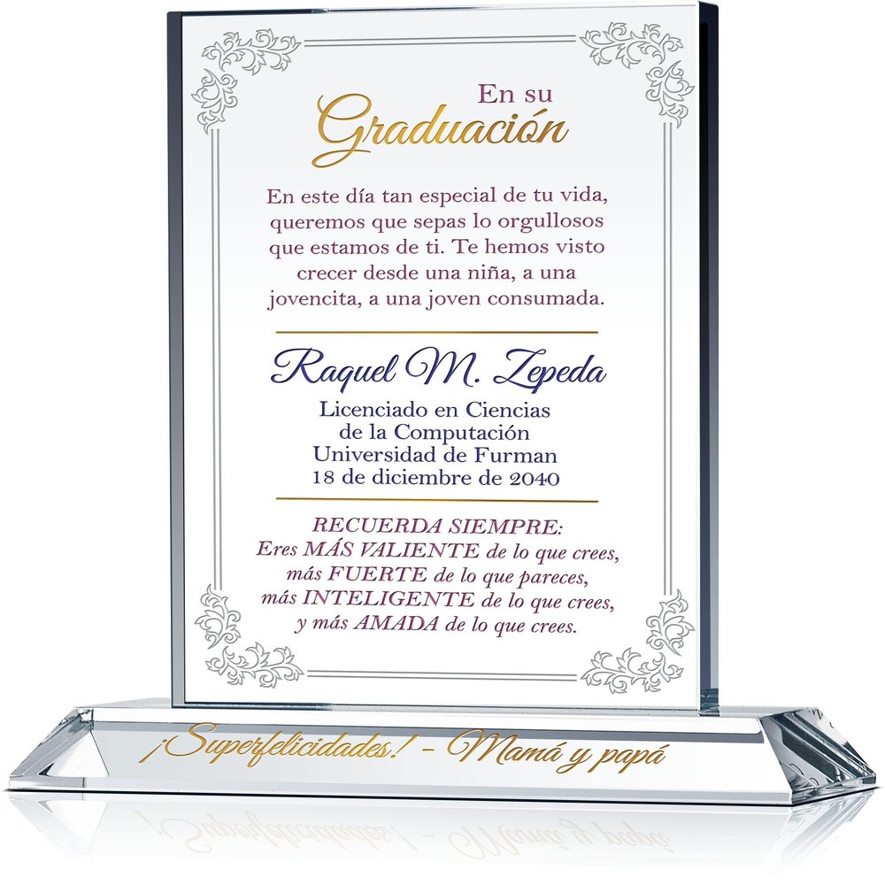 Placa de regalo de graduacin de universidad personalizada para ella, con el nombre del graduado, la escuela, la fecha de graduacin, regalo de graduacin nico para la hija, la nieta..