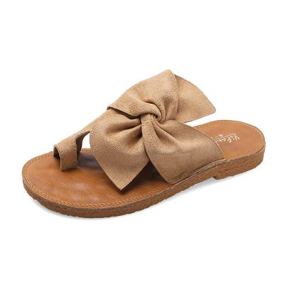 CLSQLXYJZC Women's Big Toe Bone Correction Sandals, Summer Bow-knot Flat with Arch Support Non-slip Wear-resistant Beach Travel Slippers, for Women Hallux Valgus Bunion (Color : Brown, Size : 8.5)