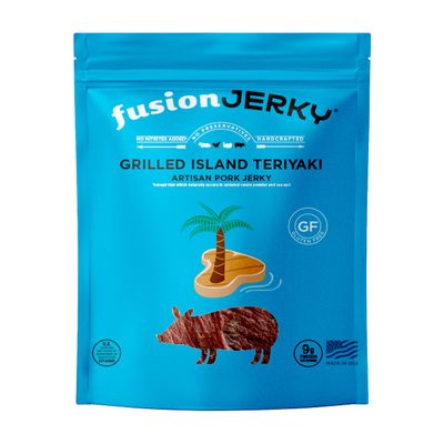 Fusion Jerky Artisan Pork Jerky, Grilled Island Teriyaki, 2.5 oz - All Natural, 9g Protein, Premium USA Sourced Meat, Gluten Free, Prime Cuts, No Nitrates, No Added MSG, No Preservatives, Made in USA