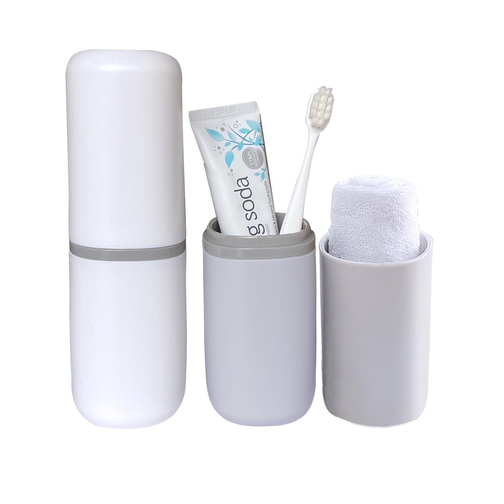 ZWCEGND 2PCS Toothbrush Travel Case,Multi-Function Portable Toothbrush Cove,Dustproof Toothbrush Holder,Suitable for Business Camping Travel or Daily Use(White + Gray)