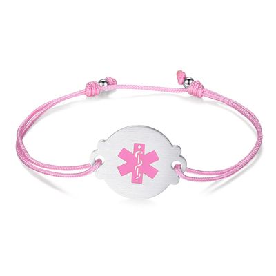 LinnaLove Medical Alert Bracelet for Women Adjustable Handmade Cord Medical ID Bracelets with Personalized Engraved-PACEMAKER-Pink