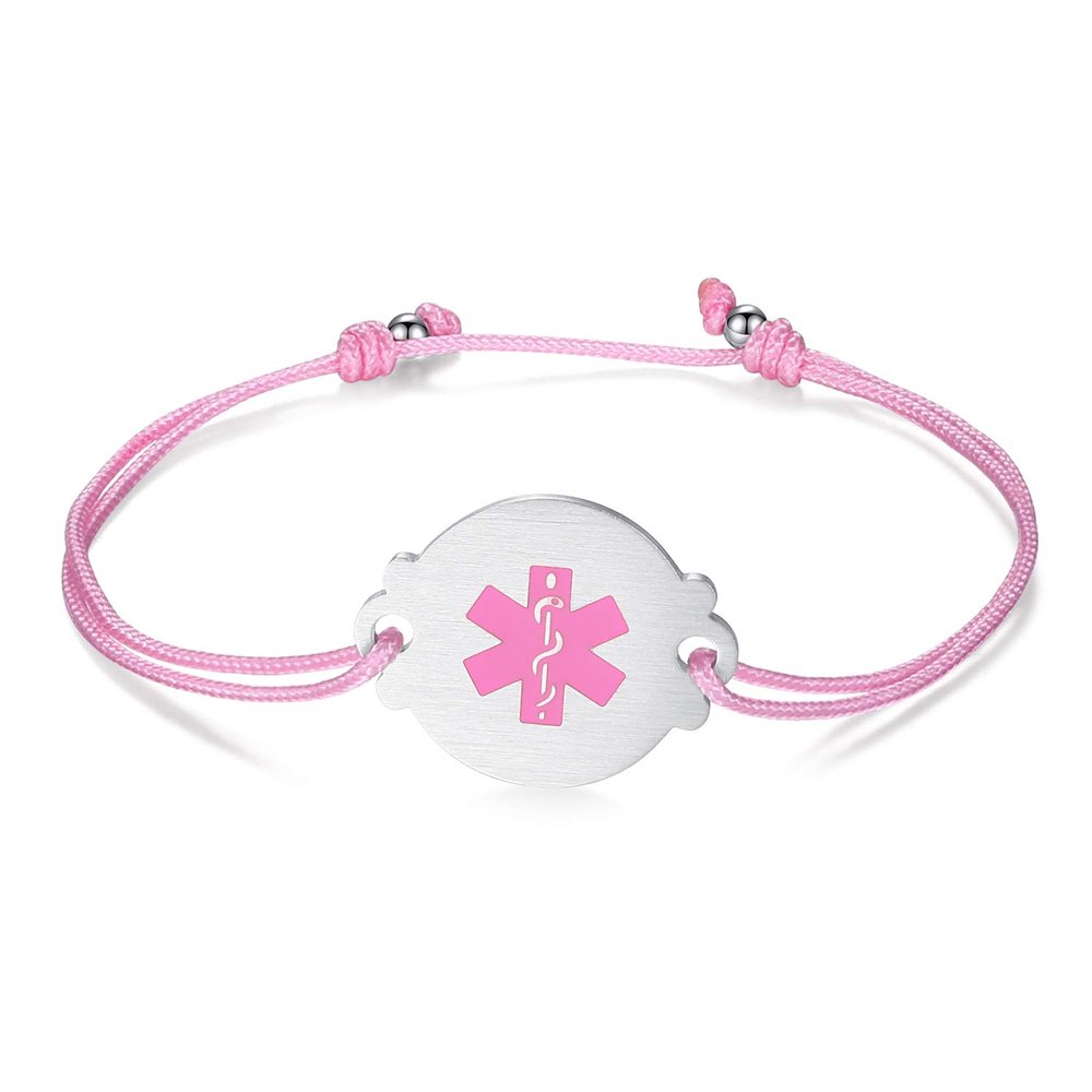 LinnaLove Medical Alert Bracelet for Women Adjustable Handmade Cord Medical ID Bracelets with Personalized Engraved-PACEMAKER-Pink