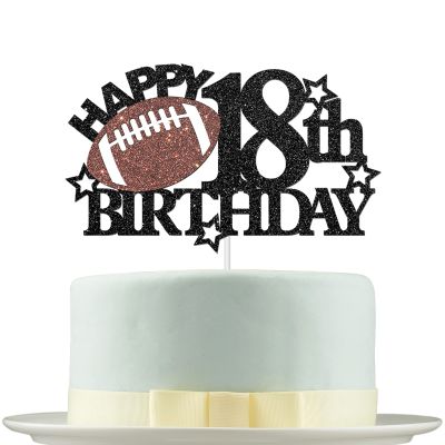 Deloklte Football Happy 18th Birthday Cake Topper - Football/Sport Theme Party Decorations for Boys 18 Years Supplies, Black