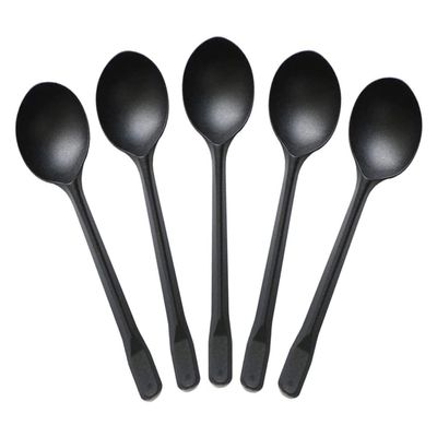 OBTANIM 100 Pack large Disposable Plastic Spoons Heavy Weight Individual Wrapped Teaspoons for Soup Dessert Ice Cream (Black, 6 Inches)
