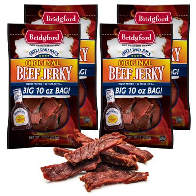 Bridgford Sweet Baby Ray's Beef Jerky Original 10 oz Pack of 4 - High Protein Healthy Snacks for Your Dietary Preferences - Ready-to-Eat Beef Jerky for On-The-Go Snacking and Busy Lifestyles