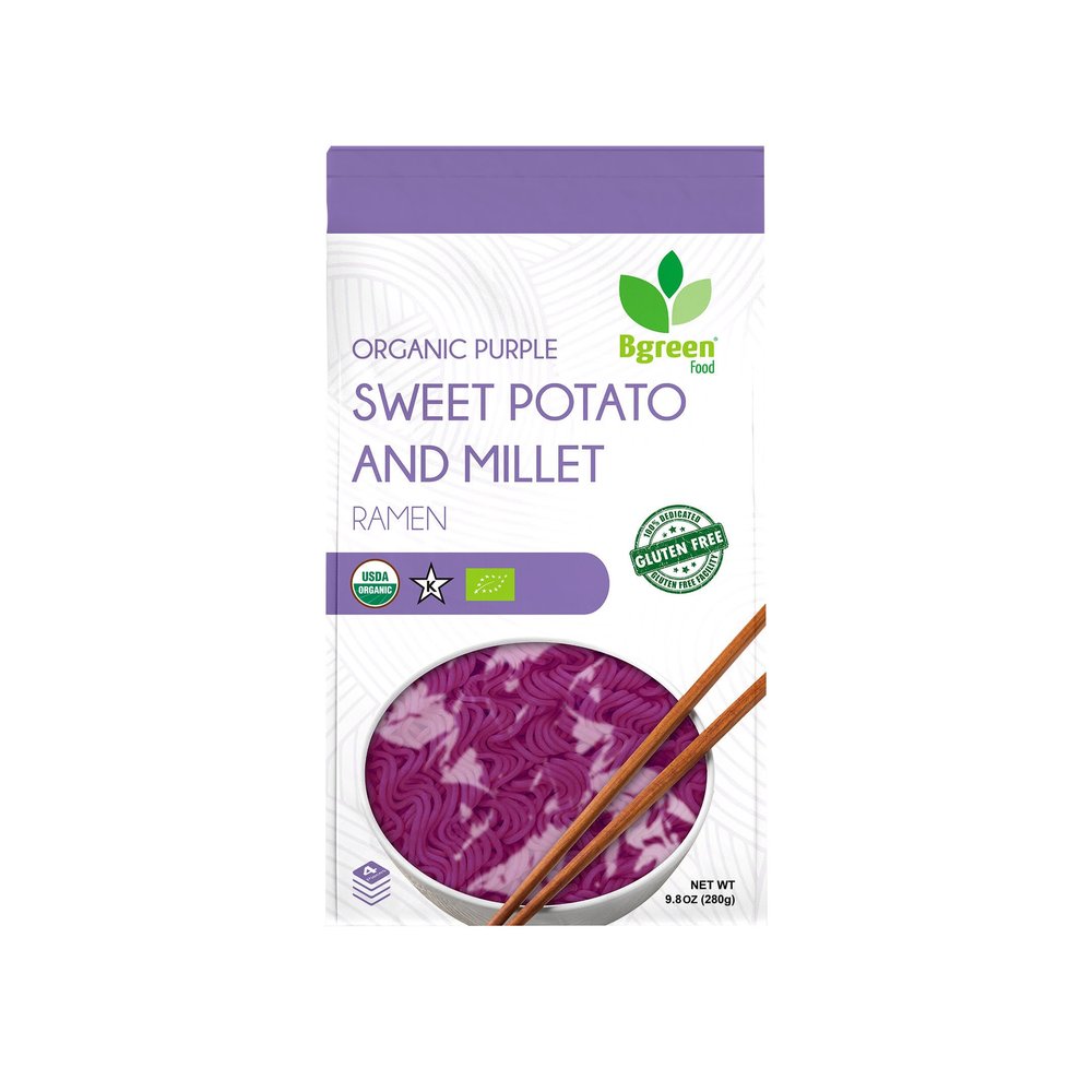 Big Green Organic Food- Organic Purple Yam & Millet Ramen, Premium Ube, Gluten-Free, Vegan (I Pack)