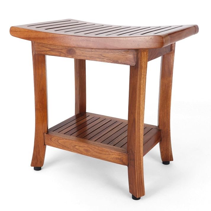 Rutledge & King Teak Shower Bench - Teak Shower Seat - Teak Wood Bathroom Stool - Corner Bench Alternative - Bathroom Chair - Bath Bench/Teak Bench (Luna)