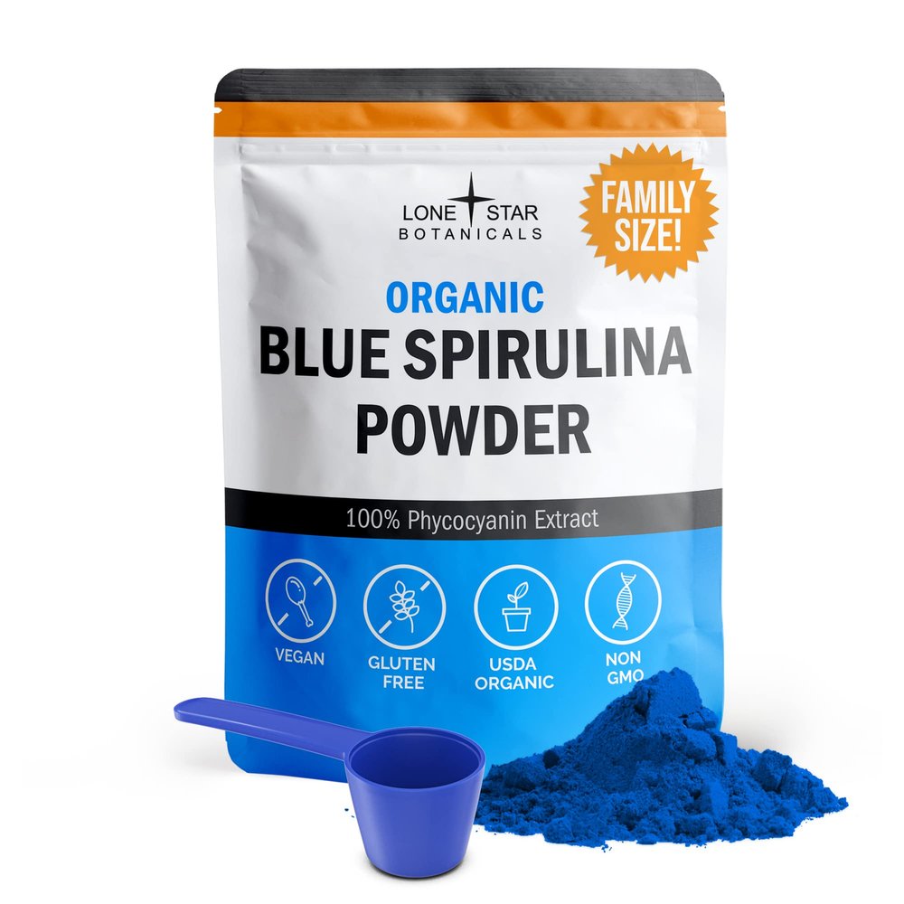 Organic Blue Spirulina Powder, 120 Servings - 100% Pure Superfood Blue-Green Algae, Natural Food Coloring for Smoothies & Protein Drinks - Non GMO, Gluten-Free, Vegan + USDA Certified, No Fishy Smell