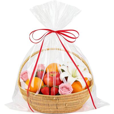 Amsthow Clear Basket Bags, 20CT Cellophane Bags with Bows, 12 x 18-inch Gift Wrap for Baskets, Favors, Small Fruit, Goodie Treats, Holiday Decorations