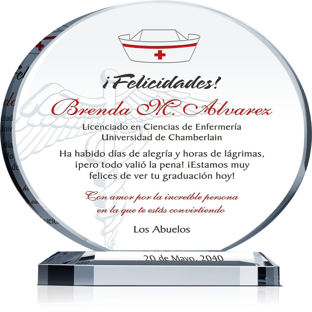 Regalo de graduacin unico de la escuela de enfermera para ella, personalizado con el nombre de la graduada, la escuela, el ttulo, la fecha de graduacin, para la hija, la nieta (M - 6.5")