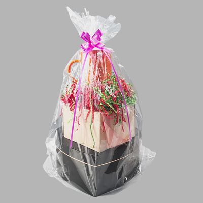 Amsthow 20CT Gift Basket Wrap 18 x 25-inch Clear Basket Cellophane Plastic Wrap Clear Goodie Treat Bags with Bows for Favors Fruit Bridal Shower