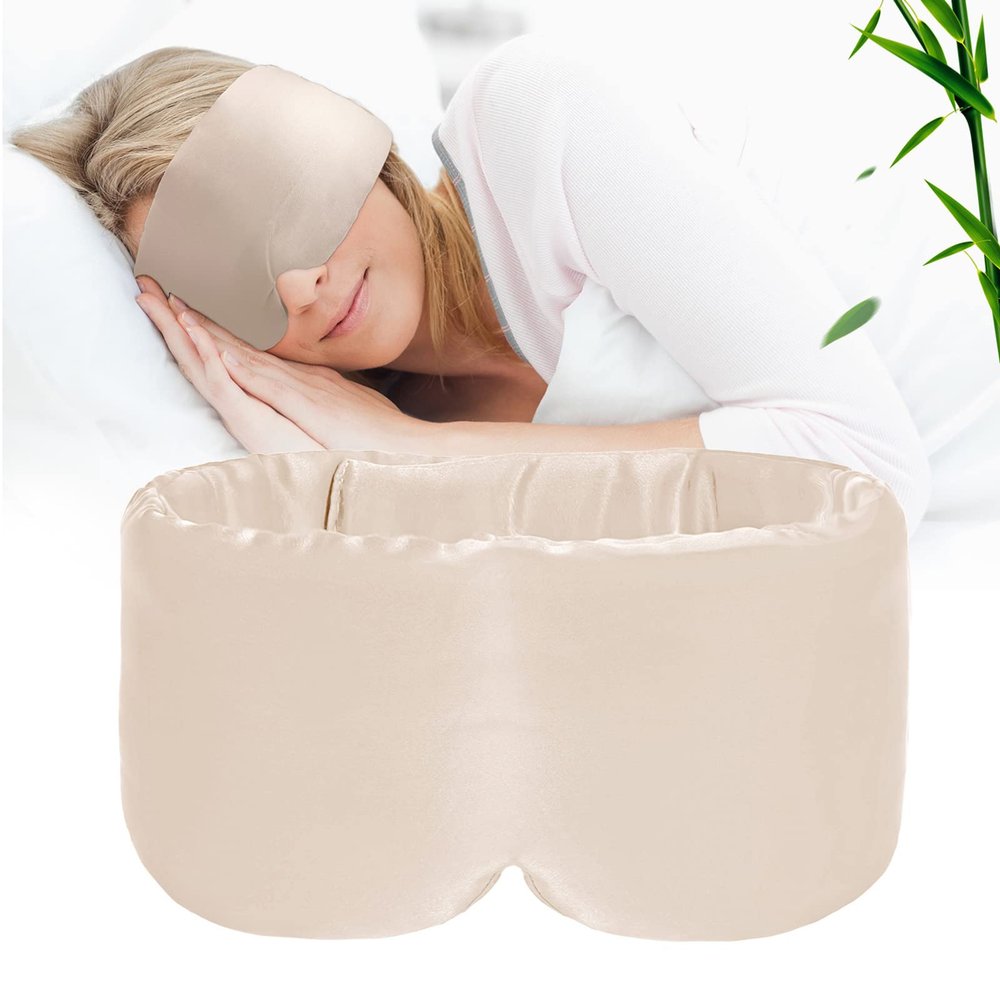 iCooBreeze 100% Handmade Bamboo Sleeping Eye Mask for Women for Men,Night Masks,Organic Sleep Mask,Blockout Eye Mask for Sleeping,Large Size Adjustable (1 PC, Apricot)