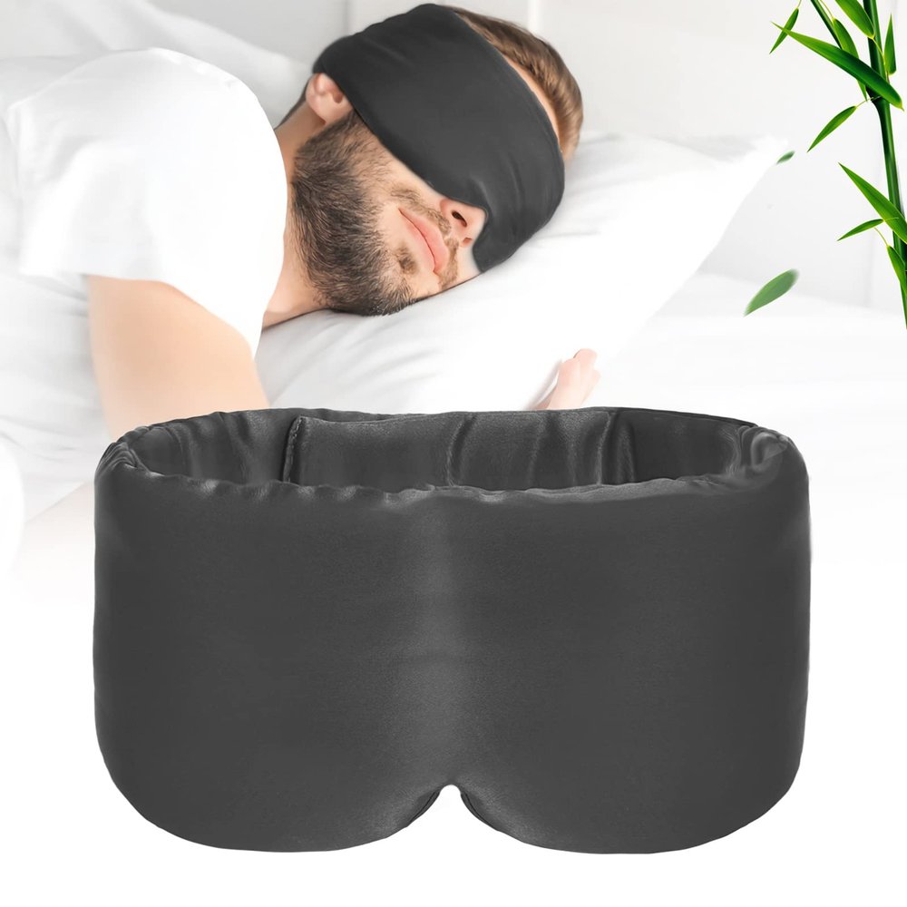 iCooBreeze 100% Handmade Bamboo Sleeping Eye Mask for Women for Men,Night Masks,Organic Sleep Mask,Blockout Eye Mask for Sleeping,Large Size Adjustable (1 PC, Dark Grey)