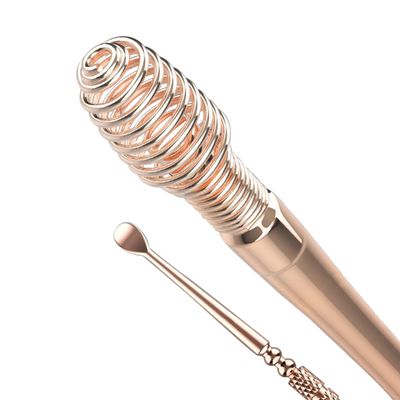 Spring Ear Wax Cleaner Tool Set Ear Cleaner Ear Cleaner Tool Ear Wax Removal Spoon Double Ended with Stainless 360 Spiral Ear Massage Cleaning Tool Ear Cleaner Cleaning Brush and Storage Box Gold