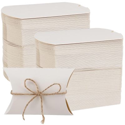 MANCHAP 200 PCS 3.5 x 2.5 Inch White Kraft Paper Pillow Boxes, Small White Candy Boxes, Thank You Treat Boxes for Party Favors, Proposal, Wedding