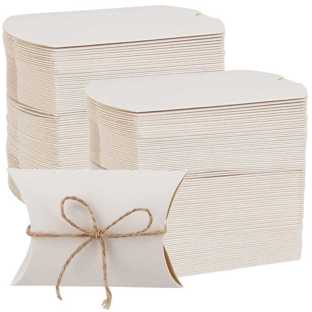 MANCHAP 200 PCS 3.5 x 2.5 Inch White Kraft Paper Pillow Boxes, Small White Candy Boxes, Thank You Treat Boxes for Party Favors, Proposal, Wedding