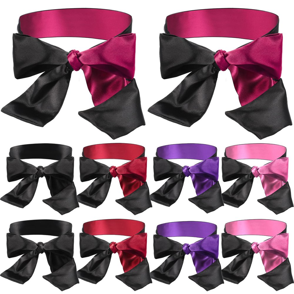 Coume 10 Pcs Satin Eye Mask Blindfold, 150 Cm/ 59 Inch Silk Blindfolds Sleeping Face Cover Blindfold Tie for Party Games, Black Rose Red Purple Pink