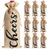 12 Pack Christmas Burlap Linen Wine Bags Wine Wrapping Bags with Drawstring Wine Bags for Wine Bottles Cover for Christmas Wedding Birthday Holiday Party Supplies(Linen Color with Black Letter) view 1