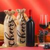 12 Pack Christmas Burlap Linen Wine Bags Wine Wrapping Bags with Drawstring Wine Bags for Wine Bottles Cover for Christmas Wedding Birthday Holiday Party Supplies(Linen Color with Black Letter) view 2