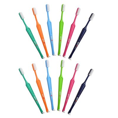 Paro M27L Toothbrush #738 | Small Brush Head Toothbrush with Medium Bristles and Exchangeable Inter Space F (12 Pack Multi-Color)