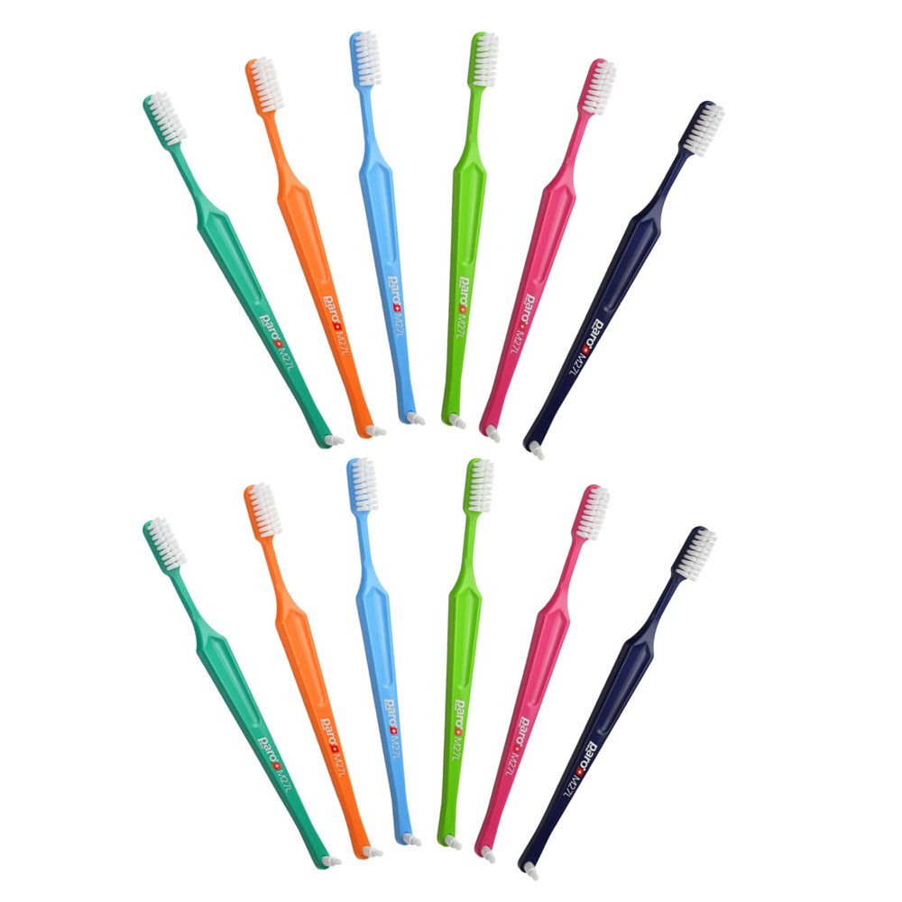Paro M27L Toothbrush #738 | Small Brush Head Toothbrush with Medium Bristles and Exchangeable Inter Space F (12 Pack Multi-Color)