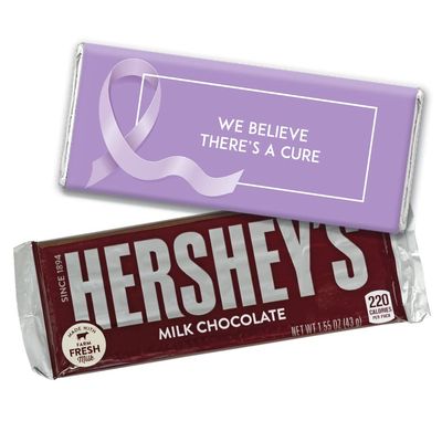 12ct Lavender Ribbon Cancer Awareness Promotional Items Personalized Wrapped Chocolate Bars, Candy Included, Fundraiser Swag (12Pcs)