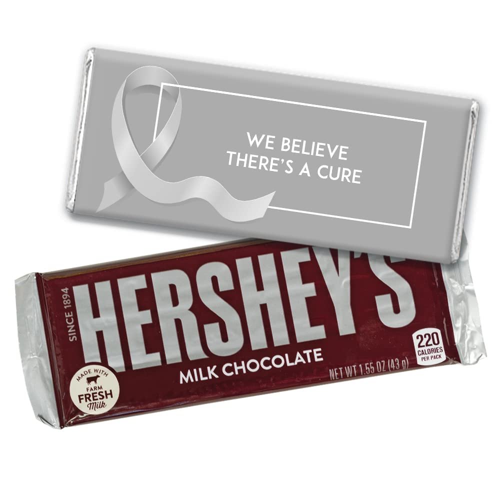12ct Grey Ribbon Brain Cancer Awareness Promotional Items Personalized Wrapped Chocolate Bars, Candy Included, Fundraiser Swag (12Pcs)