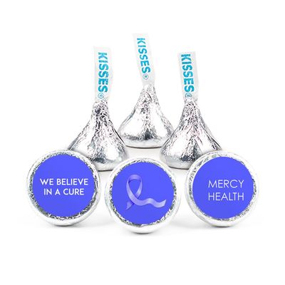 200ct Blue Ribbon Stomach Cancer Awareness Promotional Items Personalized Kisses, Candy Included (200Pcs)