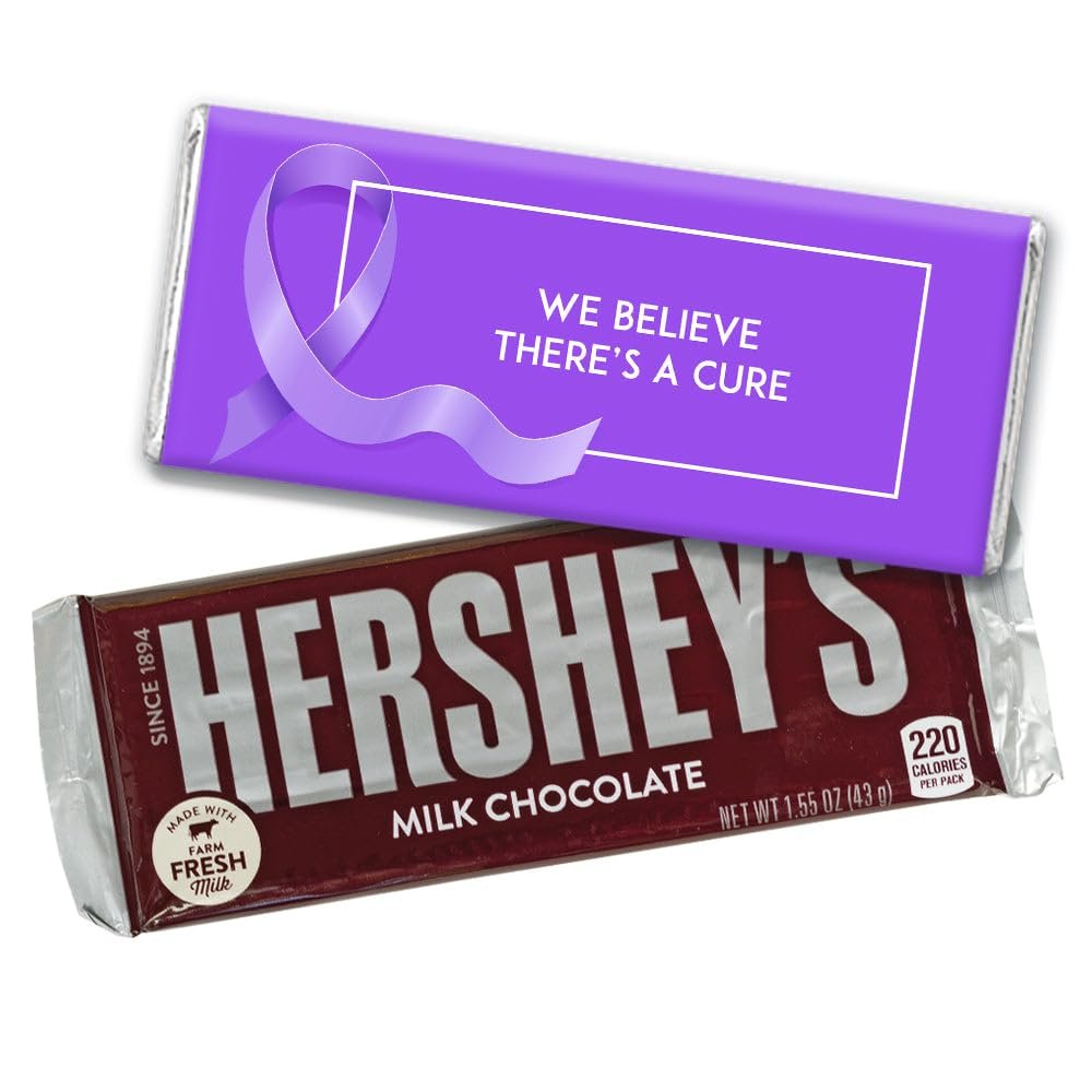 12ct Purple Ribbon Pancreatic Cancer Awareness Promotional Items Personalized Wrapped Chocolate Bars, Candy Included, Fundraiser Swag (12Pcs)