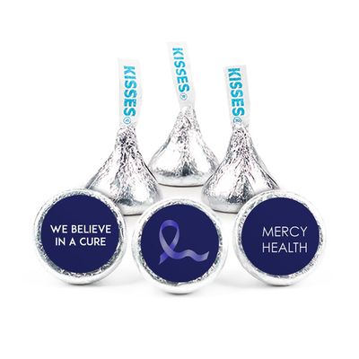 200ct Dark Blue Ribbon Colon Cancer Awareness Promotional Items Personalized Kisses, Candy Included (200Pcs)