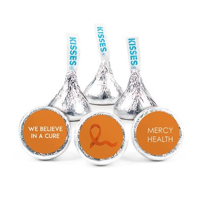 200ct Orange Ribbon Leukemia Cancer Awareness Promotional Items Personalized Kisses, Candy Included (200Pcs)