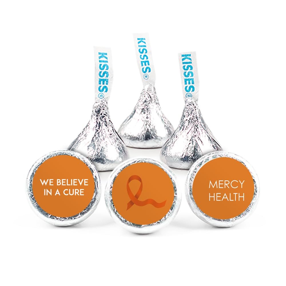 200ct Orange Ribbon Leukemia Cancer Awareness Promotional Items Personalized Kisses, Candy Included (200Pcs)