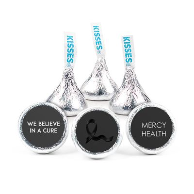 200ct Black Ribbon Melanoma Cancer Awareness Promotional Items Personalized Kisses, Candy Included (200Pcs)