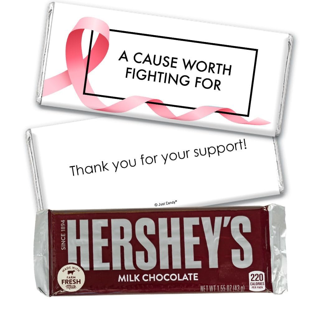 12ct Pink Ribbon Breast Cancer Awareness Promotional Items Personalized Wrapped Chocolate Bars, Candy Included, Fundraiser Swag (12Pcs)