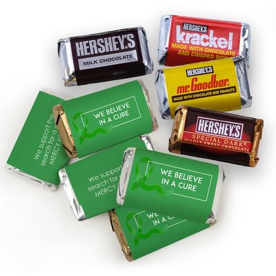 75ct Kelly Green Ribbon Kidney Cancer Awareness Promotional Products Personalized Wrapped Miniatures Chocolate Bars, Candy Included (75Pcs)