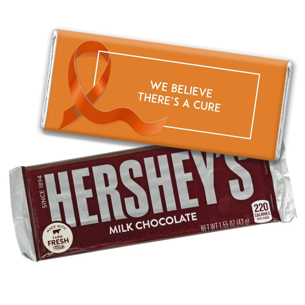 12ct Orange Ribbon Leukemia Cancer Awareness Promotional Items Personalized Wrapped Chocolate Bars, Candy Included, Fundraiser Swag (12Pcs)