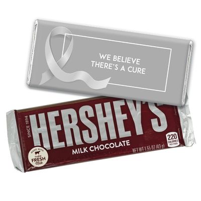 72ct Grey Ribbon Brain Cancer Awareness Promotional Items Personalized Wrapped Chocolate Bars, Candy Included (72Pcs)