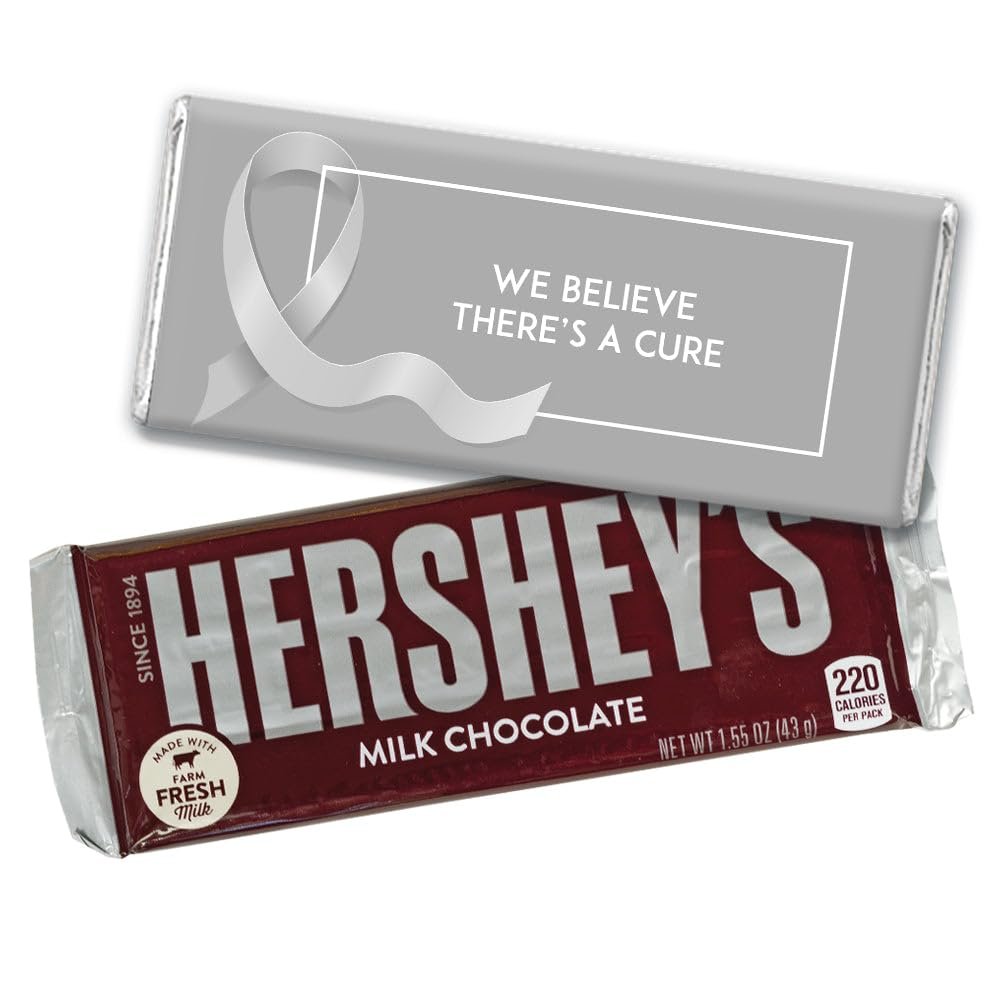 72ct Grey Ribbon Brain Cancer Awareness Promotional Items Personalized Wrapped Chocolate Bars, Candy Included (72Pcs)
