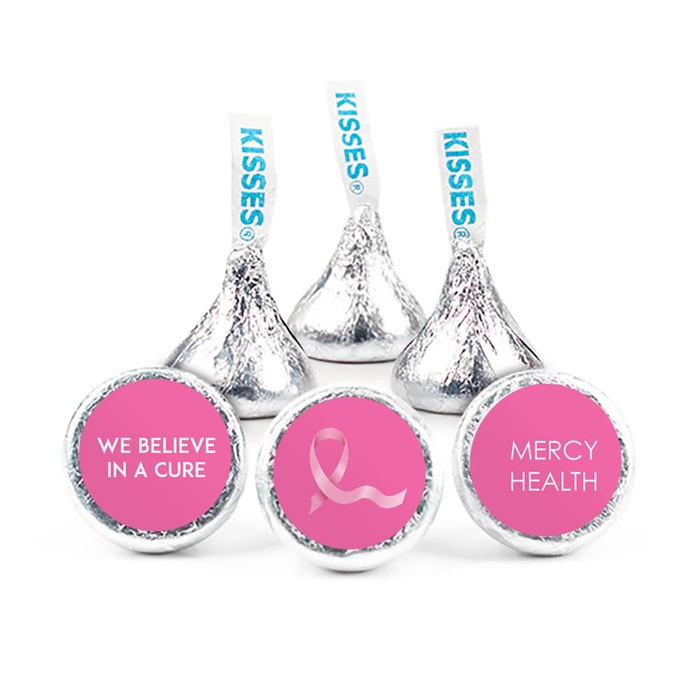 200ct Pink Ribbon Breast Cancer Awareness Promotional Items Personalized Kisses, Candy Included (200Pcs)