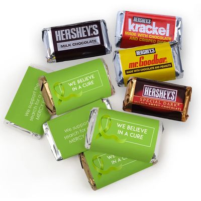 75ct Lime Green Ribbon Lymphoma Cancer Awareness Promotional Products Personalized Wrapped Miniatures Chocolate Bars, Candy Included (75Pcs)