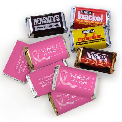 75ct Pink Ribbon Breast Cancer Awareness Promotional Products Personalized Wrapped Miniatures Chocolate Bars, Candy Included (75Pcs)