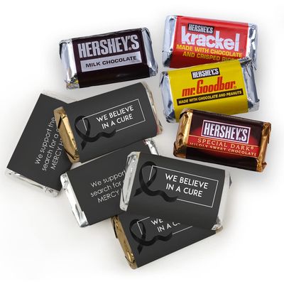 75ct Black Ribbon Melanoma Cancer Awareness Promotional Products Personalized Wrapped Miniatures Chocolate Bars, Candy Included (75Pcs)