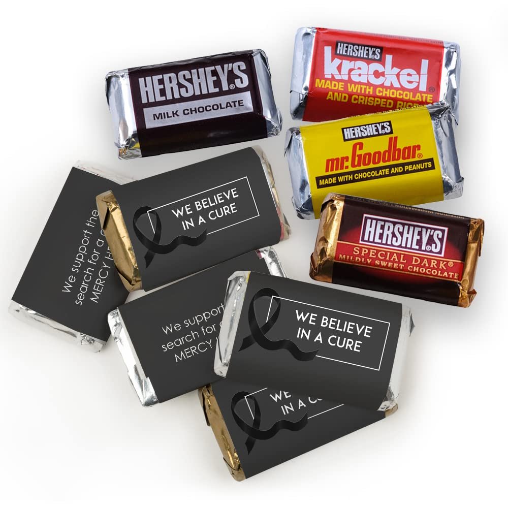 75ct Black Ribbon Melanoma Cancer Awareness Promotional Products Personalized Wrapped Miniatures Chocolate Bars, Candy Included (75Pcs)