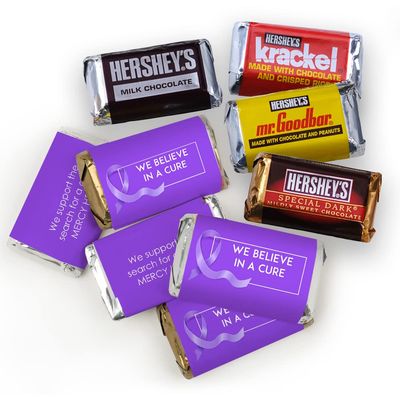 75ct Purple Ribbon Pancreatic Cancer Awareness Promotional Products Personalized Wrapped Miniatures Chocolate Bars, Candy Included (75Pcs)