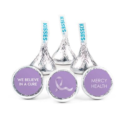 200ct Lavender Ribbon Cancer Awareness Promotional Items Personalized Kisses, Candy Included (200Pcs)