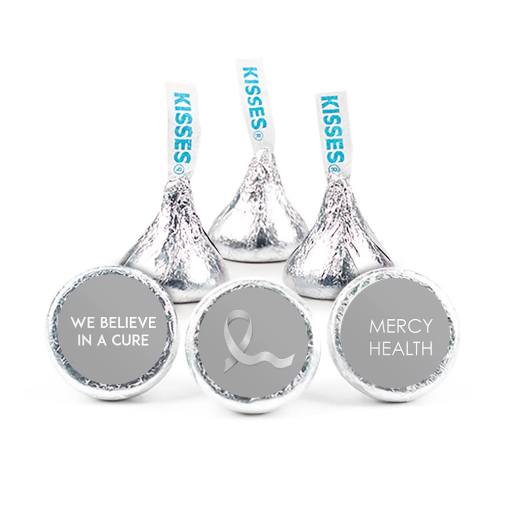 324ct Grey Ribbon Brain Cancer Awareness Promotional Stickers Personalized 3/4" Stickers for Kisses or Lifesaver Mints, Candy Not Included, DIY (324ct)