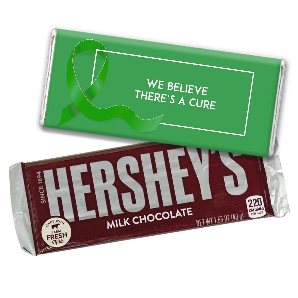 12ct Kelly Green Ribbon Kidney Cancer Awareness Promotional Items Personalized Wrapped Chocolate Bars, Candy Included, Fundraiser Swag (12Pcs)