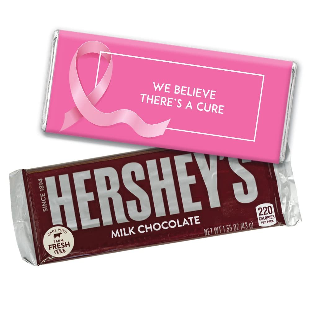 72ct Pink Ribbon Breast Cancer Awareness Promotional Items Personalized Wrapped Chocolate Bars, Candy Included (72Pcs)